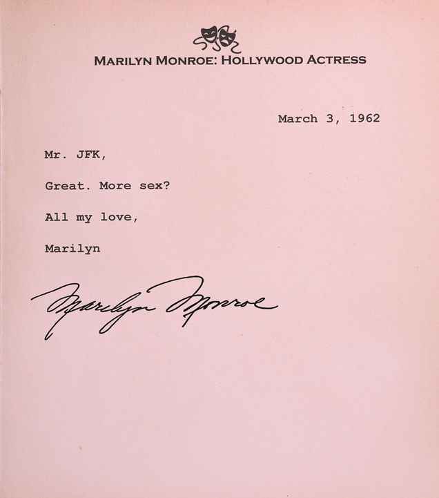 Illustration for article titled Amazing: Read These Newly Discovered Letters Between JFK And Marilyn Monroe
